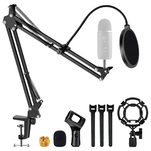 D0100HXMLF6 Microphone Arm Set 3/8 5/8 Adapter Shock Mount Adjustable Boom Scissor Arm Black Professional Audio Equipment