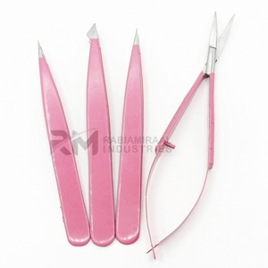 Pinzas para cejas RMI Silver Tip de acero inoxidable con recubrimiento en polvo color plateado y rosa, punta inclinada y tijeras/pinzas con resorte. - Product Image 2