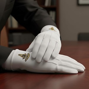 Guantes de Algodón Bordados Masónicos Past Master - [Blancos] Talla Única, 100% Algodón, Símbolo Masónico Bordado - Product Image 3