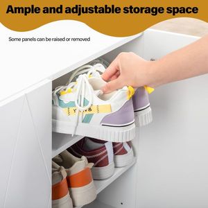 Mobiletto a V in truciolato bianco intagliato 80x37x110cm con doppia anta, ripiano superiore e scarpiera con dettagli dorati - Product Image 6