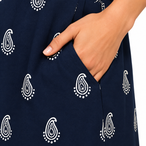 Robe midi décontractée pour femme, bleu marine, imprimé cachemire, respirante, coupe ample, manches courtes, boutonnée sur le devant, avec poches, idéale pour l'été - Product Image 5