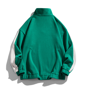 เสื้อสเวตเชิ้ตผู้ชายสีเขียว คอซิป แขนยาวทรงโอเวอร์ไซส์ คอตั้ง สีพื้น สไตล์ลำลอง ผ้าเฟรนช์เทอร์รี่ ระบายอากาศได้ดี เหมาะสำหรับฤดูใบไม้ร่วง - Product Image 2