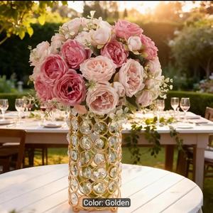 Jarrón de mesa de metal dorado con detalles de cristal, estilo decorativo, jarrones para plantas artificiales, decoración de bodas, jarrón moderno para el hogar - Product Image 2