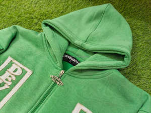 Survêtement brodé Patch en détresse de couleur verte pour homme Vintage Streetwear Flare et ensemble de survêtements à capuche effet Vintage - Product Image 6