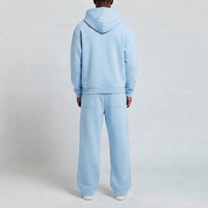 Conjunto de Sudadera con Capucha y Cremallera Completa Azul Claro para Hombre, Chándal de Algodón de Color Liso, Ajuste Holgado, Ropa Casual para Correr, Ideal para Otoño - Product Image 6