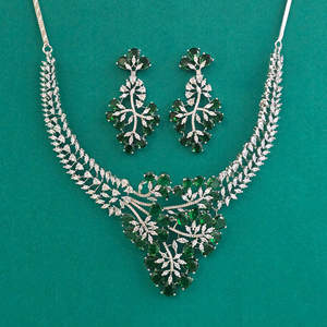 Handmade Jewellery Wholesalers in India American Diamond Classic <b>Necklace</b> with Rhodium Plating 444660 - Product Image 2