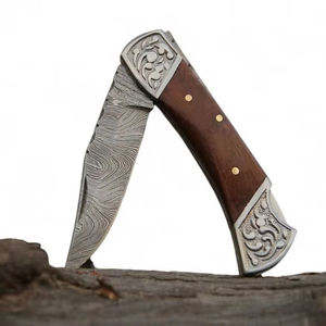 UA Supplies Professional Back Lock Folding Blade Drop Point Damascus Steel EDC <b>Utility</b> Pocket <b>Knife</b> Rosewood Engraved 7.5in OEM - Product Image 1