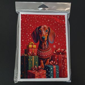 Whimsical Dachshund Holiday Christmas Tarjetas de felicitación Paquete de 8 tarjetas de notas en blanco con sobres A7 Tamaño 5x7 - Product Image 3