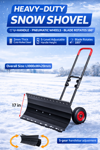 Grande pelle à neige en acier à roues de 40 pouces, poignée en U, hauteur réglable, pneus pneumatiques robustes, utilisation hivernale ODGWTO021 - Product Image 4