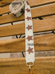 Premium Handcrafted Beaded Star Purse <b>Strap</b>- White Artisan <b>Shoulder</b> Bag <b>Strap</b> with Rose Gold Beadwork, for Women's Handbags - Product Image 3