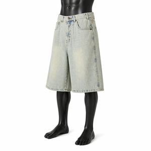 Pantalones Cortos de Mezclilla Holgados para Hombre, Estilo Vintage Lavado, Corte Holgado, Largura hasta la Rodilla, Estilo Urbano, Venta al por Mayor OEM - Product Image 3