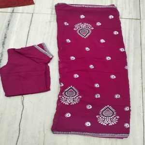 Sari indio de la colección Empress para fiestas, con diseño exclusivo y aspecto auténtico intrincado, en tela de chifón transpirable. - Product Image 2