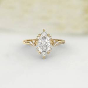 Bague romantique en or massif 14 carats avec diamant de laboratoire taille marquise de 2,00 carats, bijou raffiné, cadeau pour les amoureux, charmes - Product Image 3