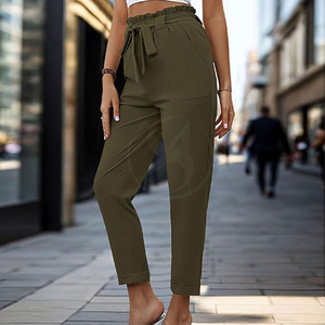 Pantalones anchos de estilo urbano con etiqueta tejida informal de nuevo diseño, pantalones holgados de algodón y lino para mujer, talla grande - Product Image 2