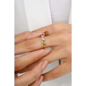 18K <b>Gold</b> Pear Cut Multi Sapphire Cluster <b>Ring</b> for Women - Product Image 5