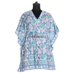Caftán Corto de Algodón 100% de Primera Calidad, Estampado a Mano, Suave, KFCS002, Ligero, Informal, para Mujer, para Ocasiones Especiales - Product Image 5