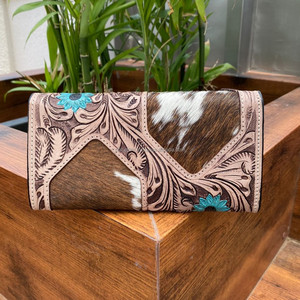 Pochette en cuir de fourrure de vachette véritable usinée à la main portefeuille à découper Vintage couleur Turquoise cartes de crédit en cuir portefeuille en espèces cadeaux - Product Image 4