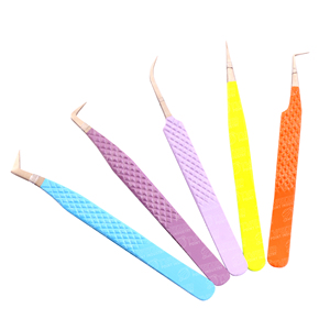 Pince à épiler professionnelle en acier inoxydable, pointe diamantée, poignée anti-poussière, couleur turquoise, 90 degrés, pour volume classique, prix de gros, beauté - Product Image 3