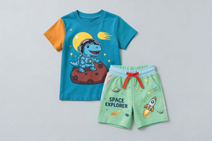 Ensemble T-shirt et short en coton pour enfants, respirant, léger, décontracté, taille personnalisée, fabrication OEM - Product Image 2