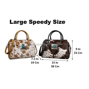 Sac Speedy en cuir de vachette style vintage, fait main, avec concho turquoise, bords surpiqués et bandoulière réglable (OEM/ODM) - Product Image 2