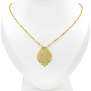Leaf style pendant necklace 18k gold polished brass metal jewelry handmade beautiful chain necklace for women girls accessories