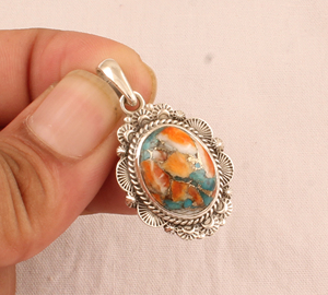 Pendentif en labradorite naturelle coquille d'ormeau, argent sterling 925, vintage, multicolore, pierre précieuse, 18 pouces, fait main, vente en gros - Product Image 1