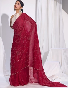 KV Women's Traditional Silk <b>Satin</b> Pink Embellished Designer <b>Saree</b> with Unstitched Blouse for Party Occasions - Product Image 5