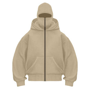 Sudadera con capucha y cremallera de forro polar cálido, chaqueta de invierno con diseño de cremallera completa, máscara facial, logotipo personalizado disponible. - Product Image 2