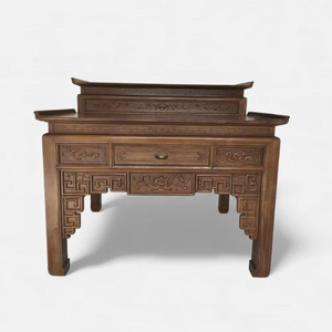 Mesa de Altar Antigua de Dos Niveles de Madera de Gu Sólida Singdora - Diseño Tradicional Hecho a Mano, Mueble Duradero y Ecológico para Sala de Estar - Product Image 6