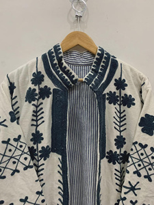 Long Velvet Suzani Blouson <b>Jacket</b> Embroidered Floral Design Flock Print Breathable Cotton Filling Winter Elegant Boho Festival - Product Image 3