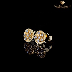 Pendientes de tuerca con forma redonda de oro amarillo macizo de 14 quilates para mujer, 0,30 quilates en total, diamante CVD cultivado en laboratorio, color D-E-F, claridad VVS-VS - Product Image 3