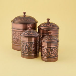 4-Piece Hand-Hammered Antique Copper Canister Set Airtight Stainless Steel Food Storage <b>Jars</b> For Kitchen Countertop Organization - Product Image 6