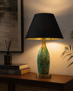 Modern Ceramic Table Lamp with Green Marble Pattern Black Linen Bell Shade LED <b>Decorative</b> <b>Lighting</b> for Hotel - Product Image 3