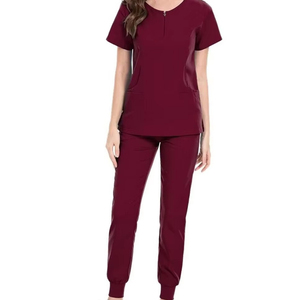 Ensembles d'uniformes médicaux de haute qualité, couleur unie, col en V, uniformes d'infirmière personnalisés, tissu tricoté respirant, ensembles d'infirmière - Product Image 3