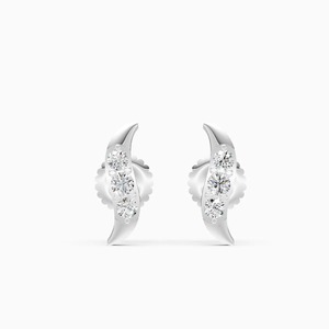 Boucles d'oreilles à clous en forme de croissant de lune avec diamant cultivé en laboratoire de 0,103 ct en or jaune, blanc et rose 9 carats - Product Image 3