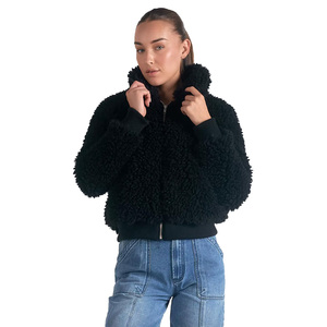 Veste en fausse fourrure noire pour femme, fermeture éclair, col montant, manches longues, tricotée, longueur normale, imperméable, réversible - Product Image 1