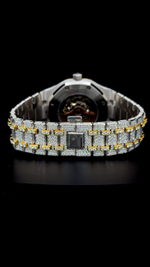 Reloj de lujo clásico de hip hop con esqueleto bicolor personalizado, completamente cubierto de diamantes de moissanita redondos, elegante y lujoso para hombre, ideal para regalo. - Product Image 4