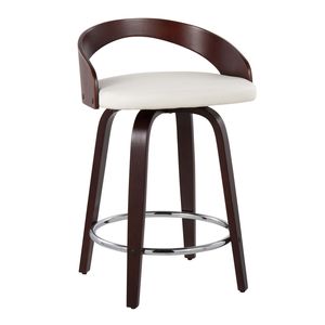 Set di 2 Sgabelli da Bancone Grotto, Design Moderno Mid-Century con Finitura in Ciliegio e Pelle Sintetica Bianca, Girevoli, per Bar o Cucina - Product Image 2