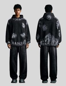 Sudadera con Capucha para Hombre, Estilo Vintage, Lavado Ácido, Tie Dye, Negra, con Bolsillo Tipo Canguro, Ropa Urbana, Marca Privada - Product Image 5
