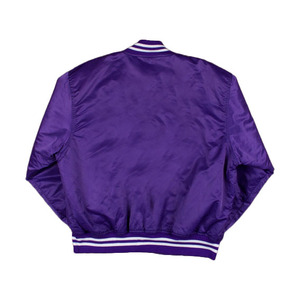 Chaqueta Varsity Morada para Hombre, Cuello Camisero, Cierre de Cremallera, Corte Regular, Estilo Preppy, Otoño, Casual, Color Sólido, 100% Poliéster - Product Image 2