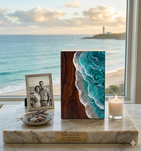 Panel Decorativo Conmemorativo de Madera con Diseño de Olas Oceánicas, Placa de Homenaje para Escritorio, Placa con Nombre Personalizado para Nicho de Cementerio - Product Image 3