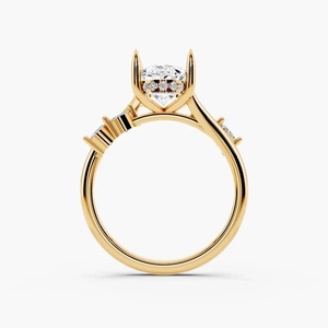 Bague de fiançailles ovale en diamant de laboratoire certifié IGI, plaqué rhodium, avec accent feuille inspiré de la nature, or 10K-18K, argent 925-935 - Product Image 2