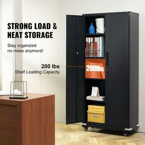 75-Inch Locking <b>Metal</b> Storage Cabinet 4 Adjustable <b>Shelves</b> 2 Magnetic Doors 200 Lbs Capacity Per <b>Shelf</b> Garage <b>Shelves</b> Wheels - Product Image 2