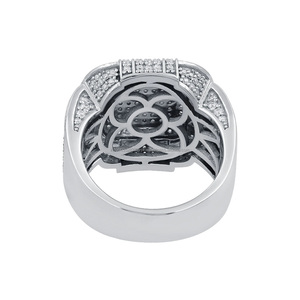 Geometric Cocktail <b>Ring</b> Round Brilliant Cut Moissanite 925 <b>Silver</b> Pave Setting Luxury <b>Statement</b> Jewelry Unisex Party <b>Ring</b> - Product Image 3