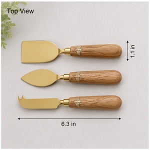Ensemble de 3 couteaux à fromage en cuivre, manche en bois, lame polie, outil de cuisine durable, longueur 6,3 pouces - Product Image 1