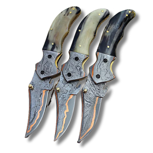 Cuchillo Plegable de Supervivencia para Camping de Alta Calidad, Grado Industrial, Hecho a Mano, de Acero de Damasco y Cobre, con Bloqueo Interno Recto, OEM - Product Image 3