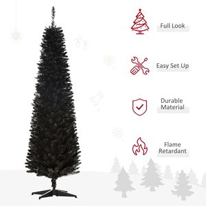 Albero di Natale Sottile a 6 Rami con 390 Punte Realistiche, Albero di Natale Artificiale a Matita con Supporto in Plastica Nero - Product Image 4