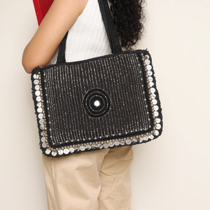 Sac fourre-tout tendance multicolore à fleurs, orné de perles faites à la main, avec poignées en bambou, pour femmes, directement de Whimsy Art Craft - Product Image 6