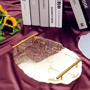 Modern Custom Size 1cm Thick Epoxy Resin Serving <b>Tray</b> Gold Handles Detachable/Foldable Dishwasher Safe <b>Mirrored</b> Finish - Product Image 2