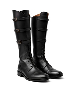 Bottes d'équitation hautes en cuir véritable pour homme avec fermeture à boucle, couleur unie, bottes équestres mi-hautes pour l'entraînement et la compétition - Product Image 2